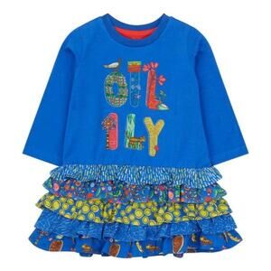Oilily Tiquina Jersey Dress Blue Ruffles Size 18 Months